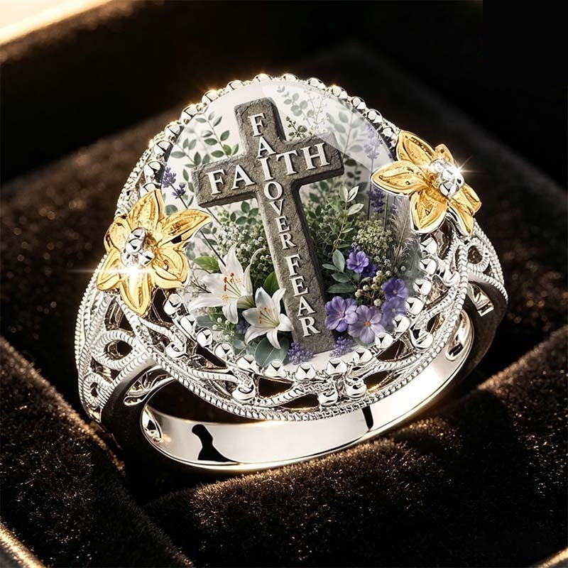 Faith Over Fear Floral Ring