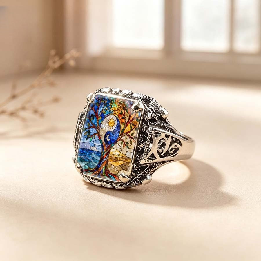 Tree of Life Yin Yang Ring