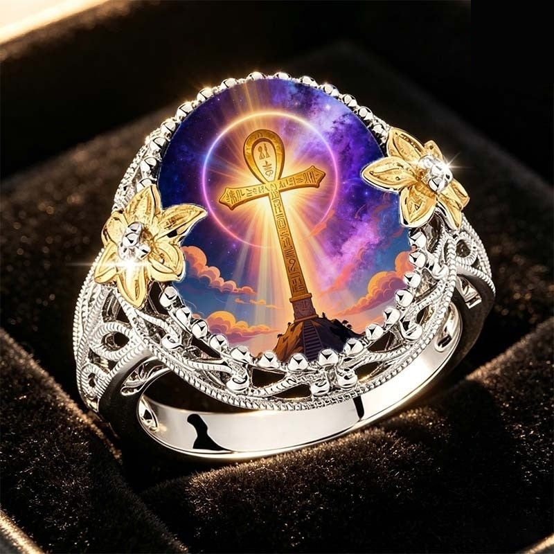 Ankh & Floral Dome Ring