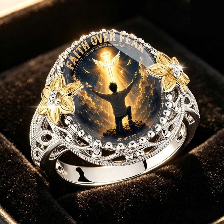 Faith Over Fear Cross Dome Ring
