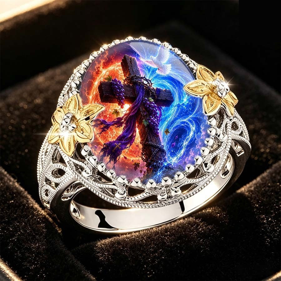 Cross & Dove Statement Ring