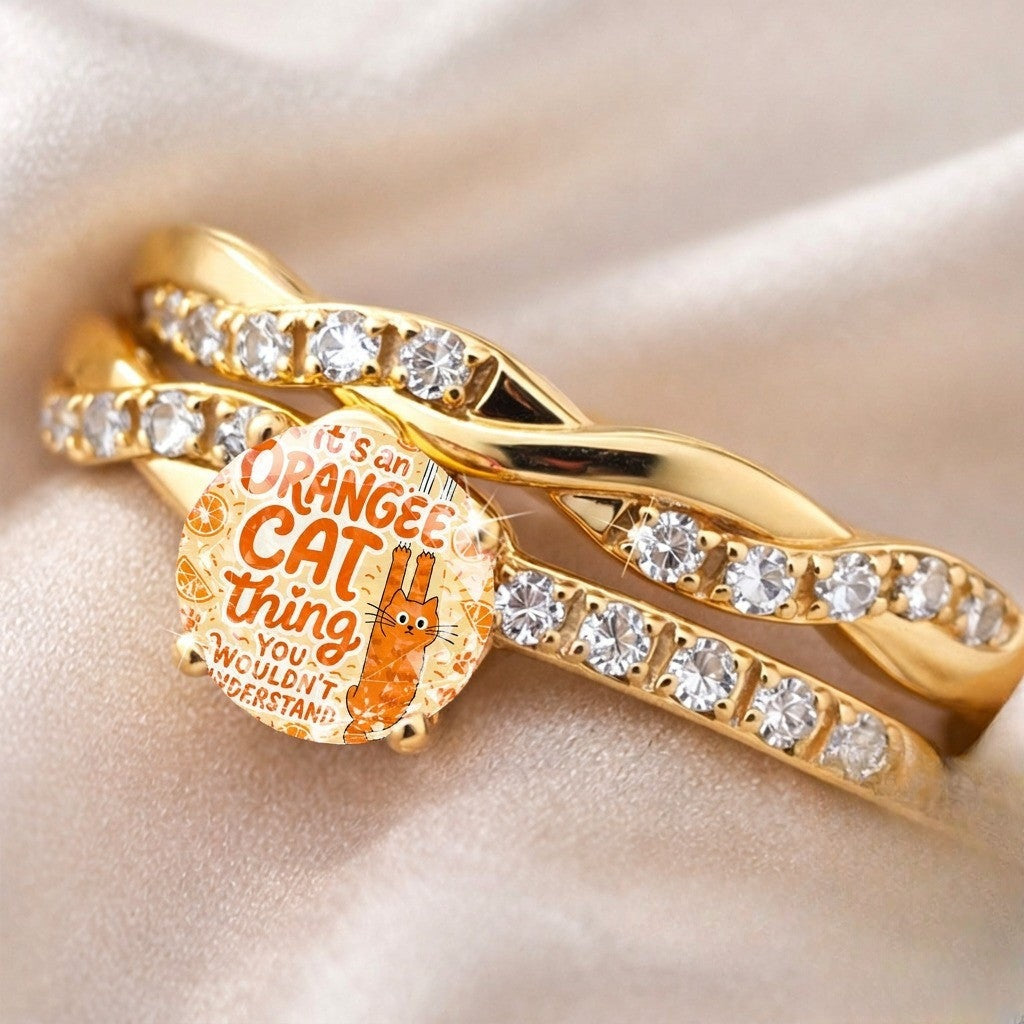 Orange Cat Glass Dome Ring