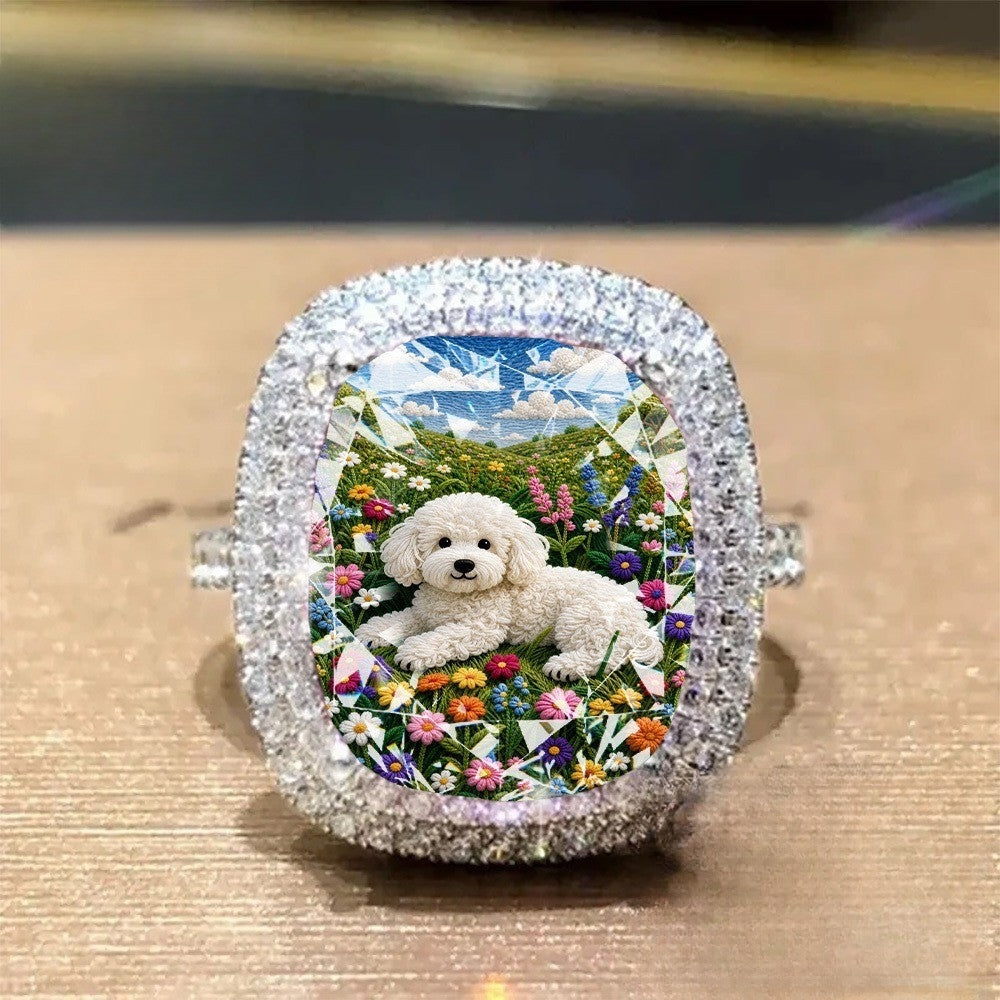 Floral Puppy Square Ring
