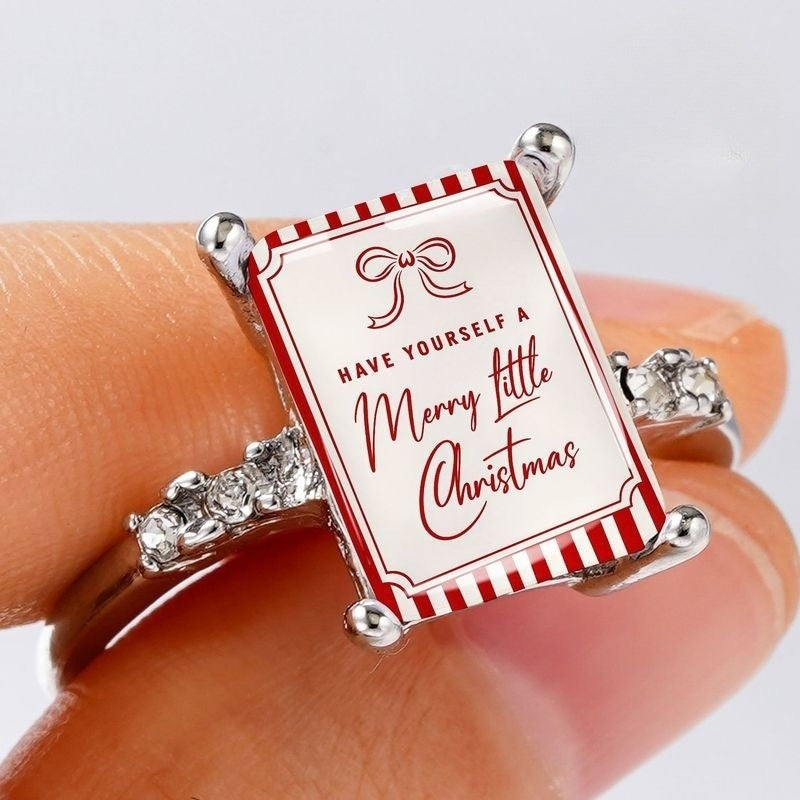 Merry Little Christmas Rectangular Ring