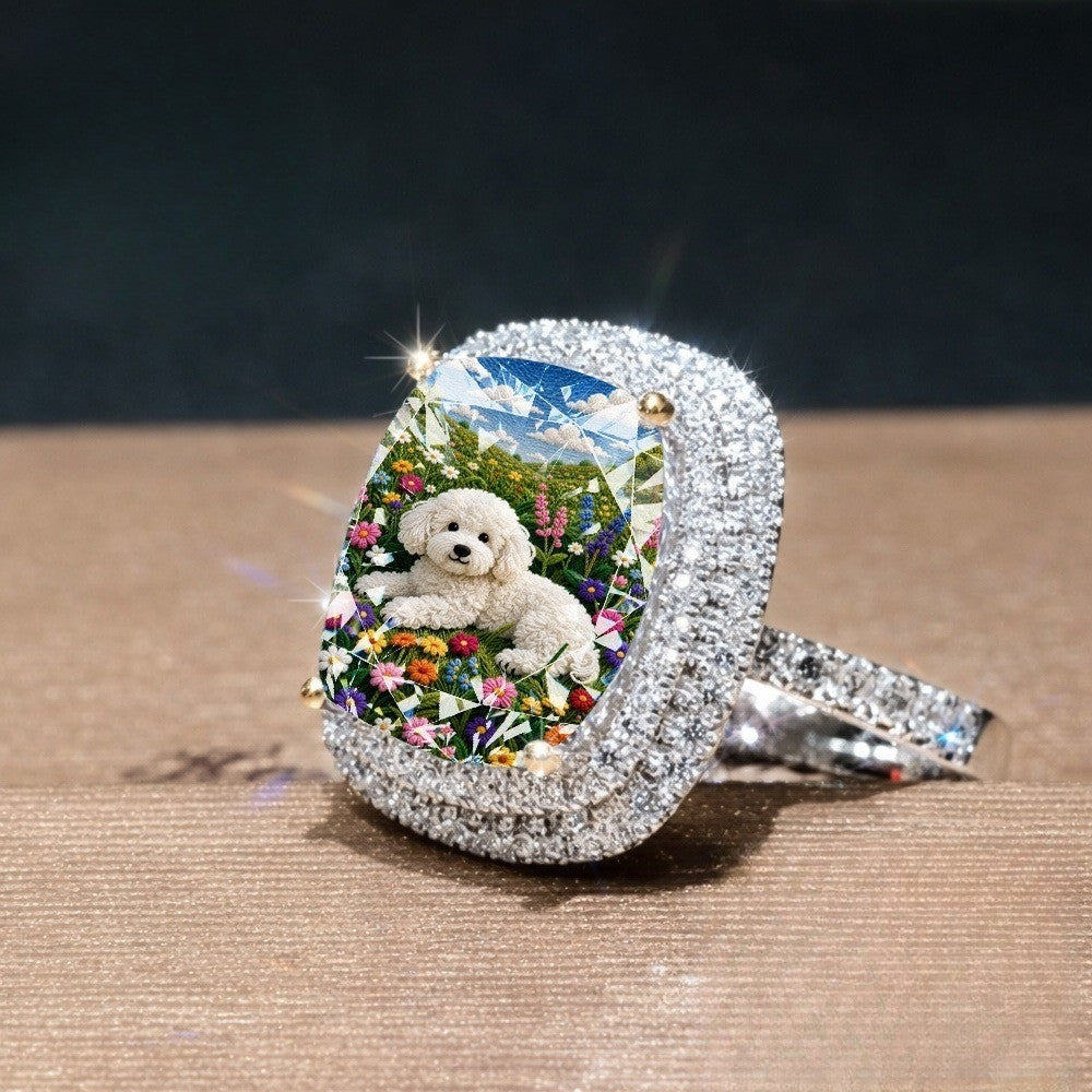 Floral Puppy Square Ring