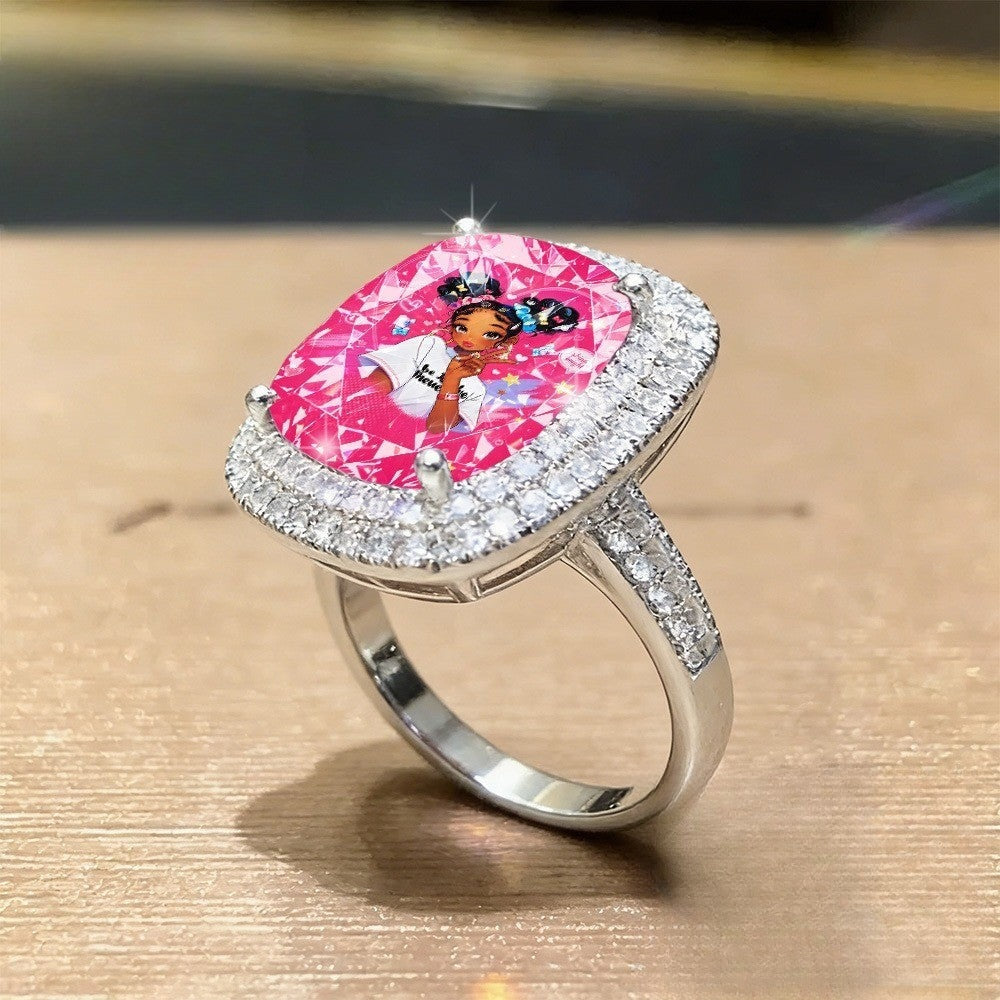Pink Crystal Square Ring