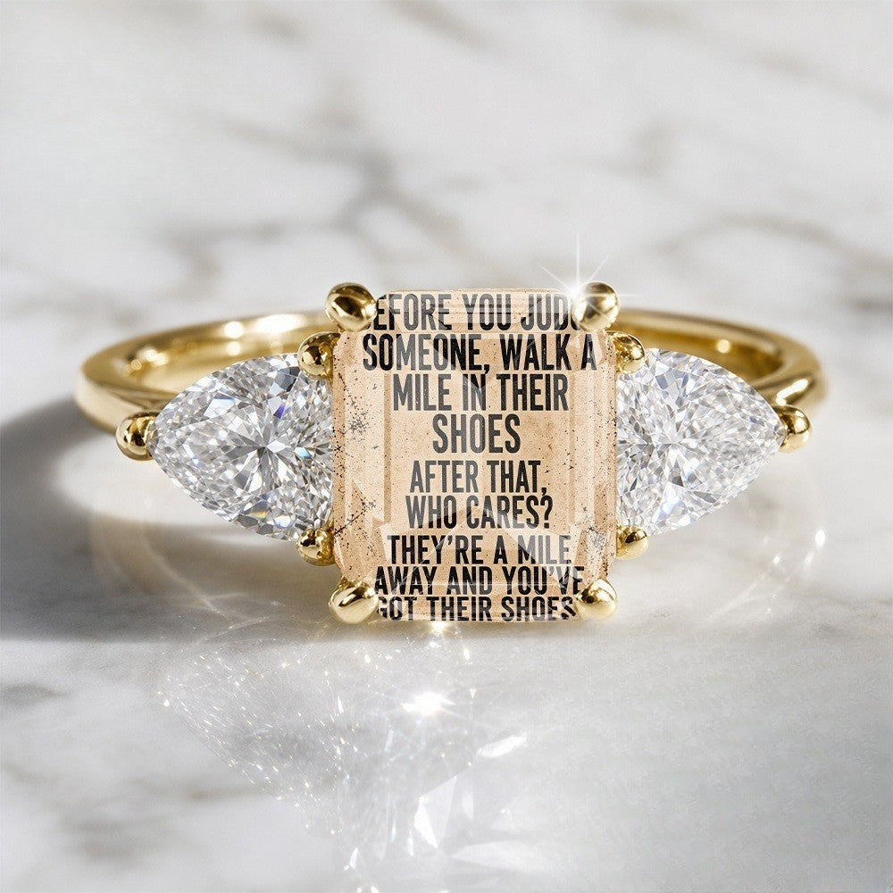 Inspirational Scroll Three-Stone Ring