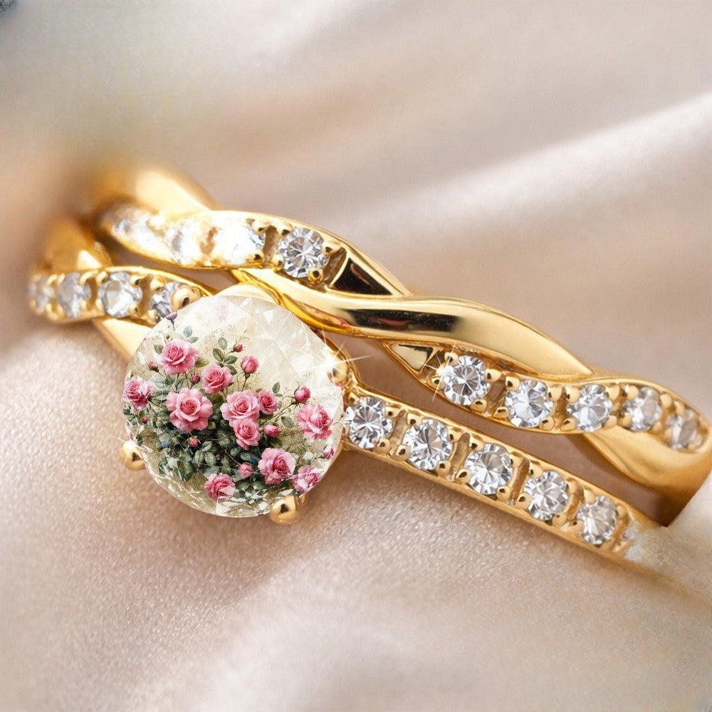Pink Rose Bouquet Twisted Ring