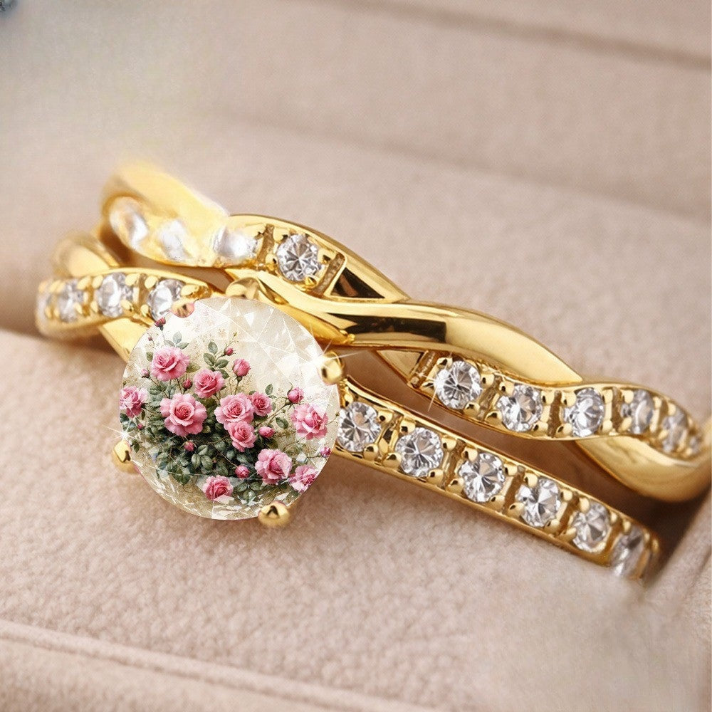 Pink Rose Bouquet Twisted Ring