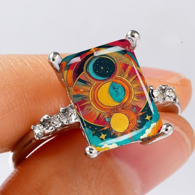 Celestial Sun & Moon Rectangle Ring