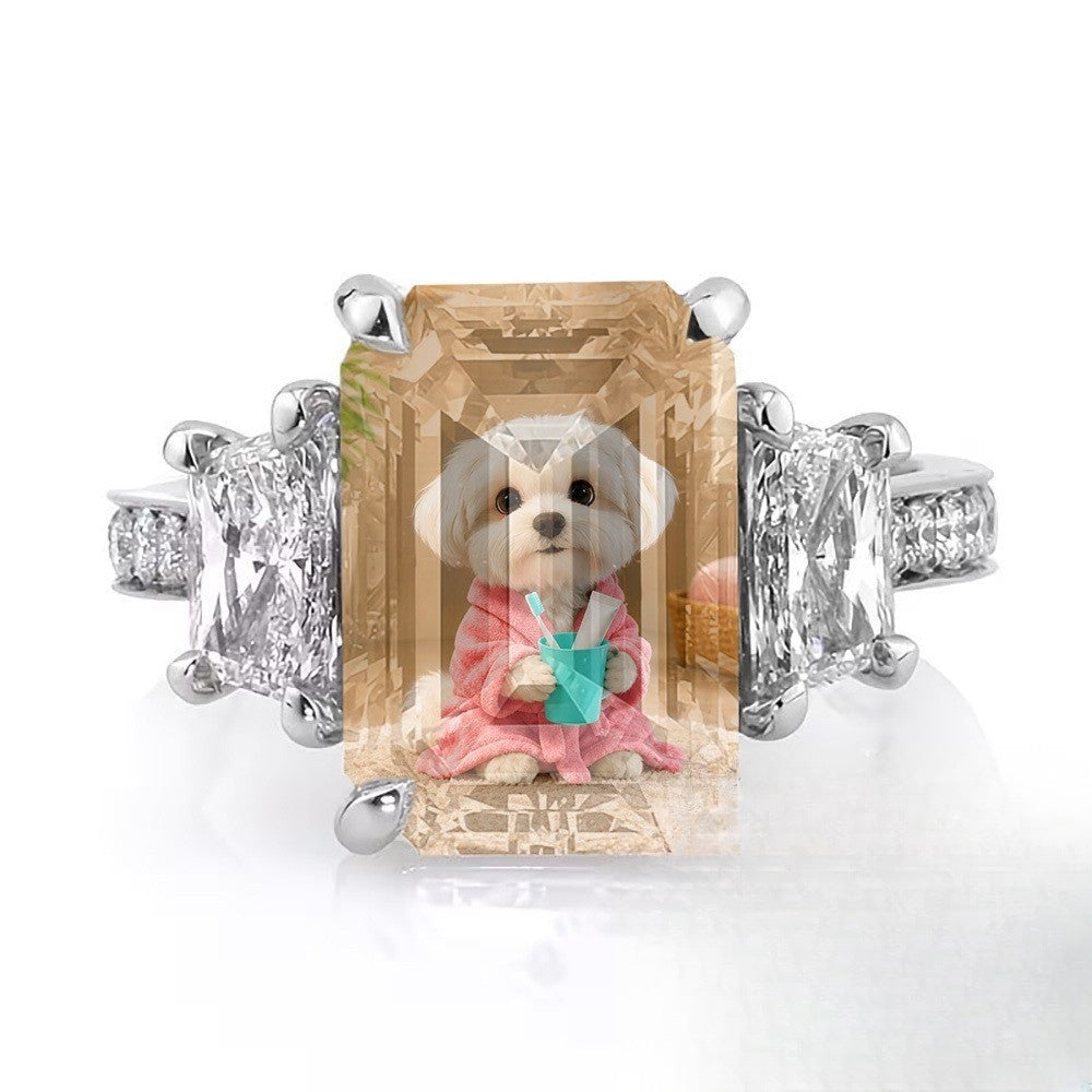 Square Crystal Pet Photo Ring