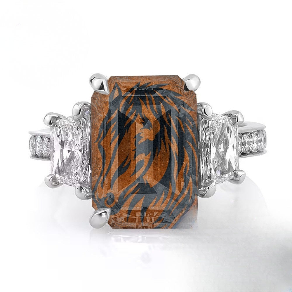 Brown Lion Emerald Cut Ring