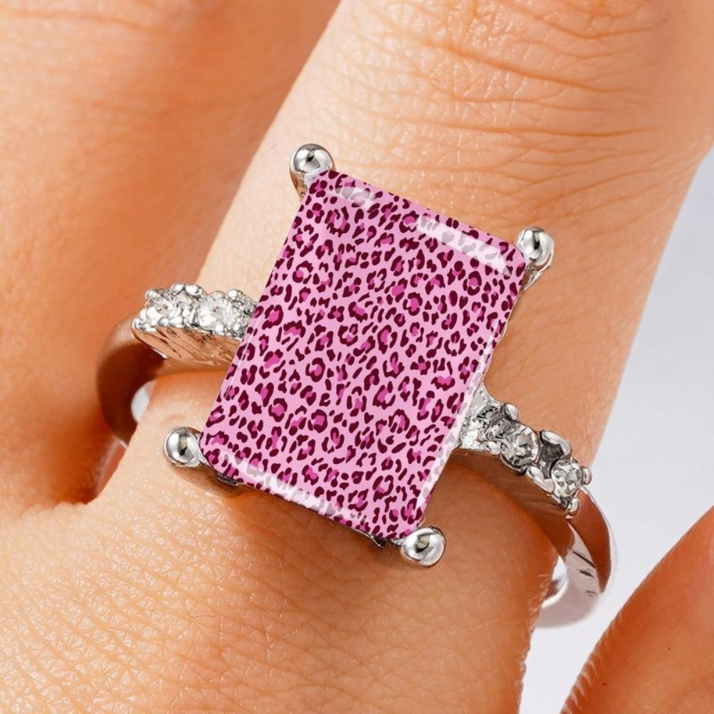 Pink Leopard Print Square Ring