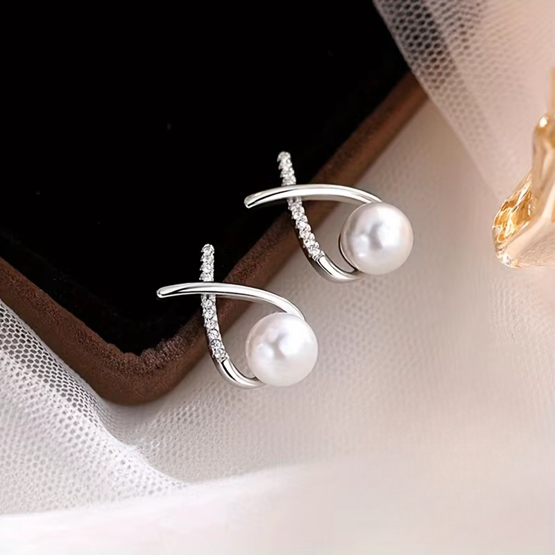 Crystal Twist Pearl Earrings