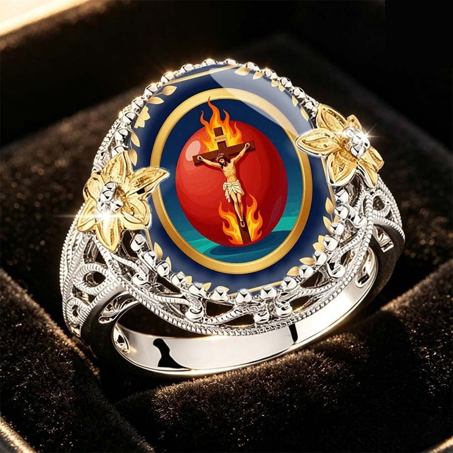 Flame Cross Statement Ring