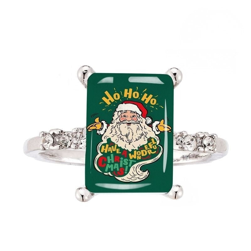 Green Santa Claus Text Square Ring