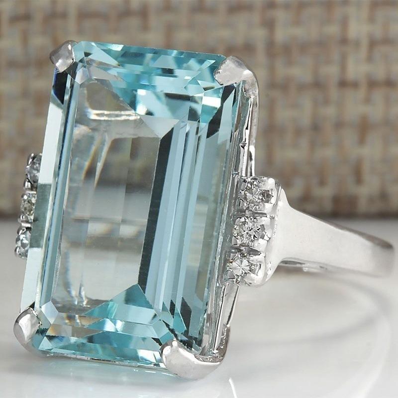 Sea Blue Transparent Rectangle Ring