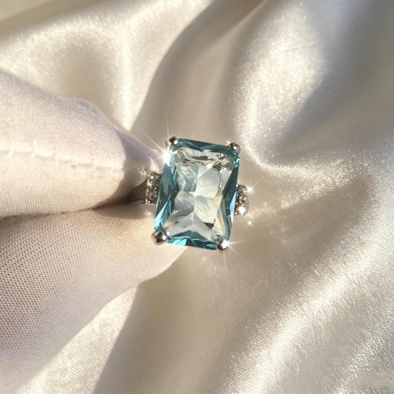 Sea Blue Transparent Rectangle Ring