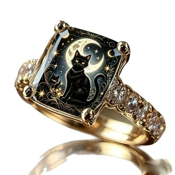 Moonlit Black Cat Square Ring
