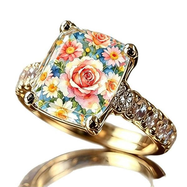 Vintage Art Rose Square Ring