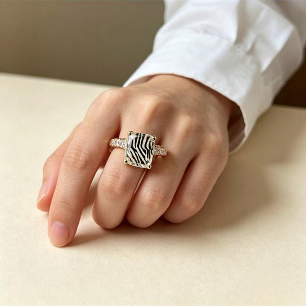 Zebra Print Square Ring