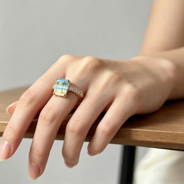 Seaside Coconut Tree Square Ring