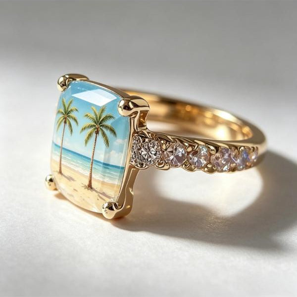 Seaside Coconut Tree Square Ring