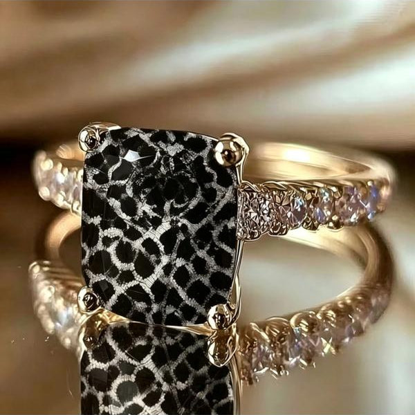 Black and White Leopard Square Ring