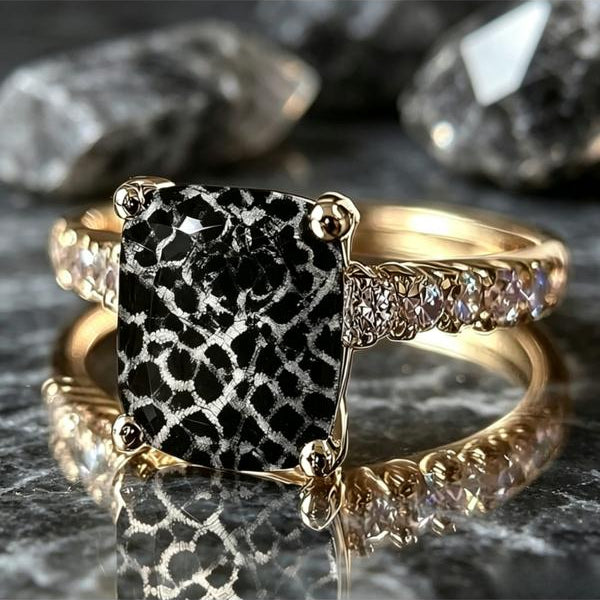 Black and White Leopard Square Ring