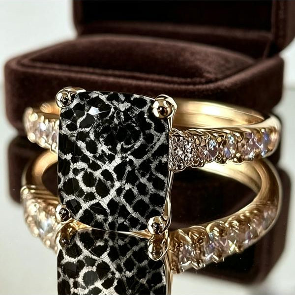 Black and White Leopard Square Ring