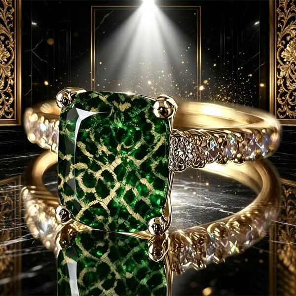 Green Leopard Square Ring