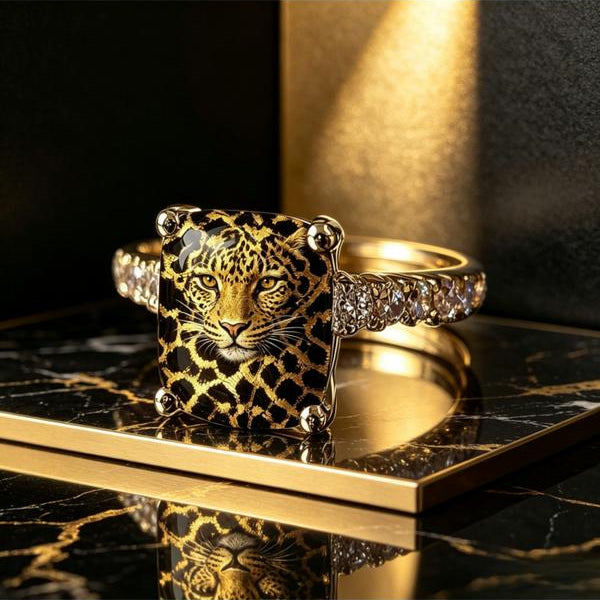 Leopard Face Square Ring