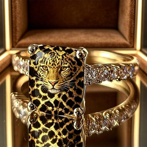 Leopard Face Square Ring