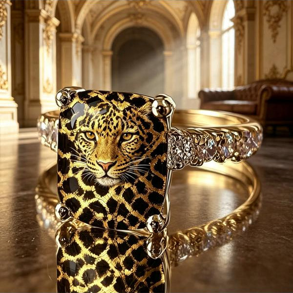 Leopard Face Square Ring