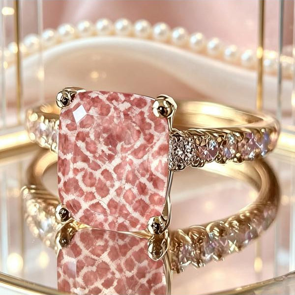 Pink Spotted Leopard Square Ring