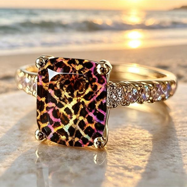 Iridescent Leopard Square Ring