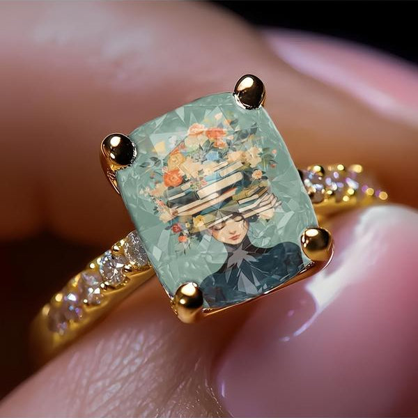 Flower Book Head Girl Square Ring