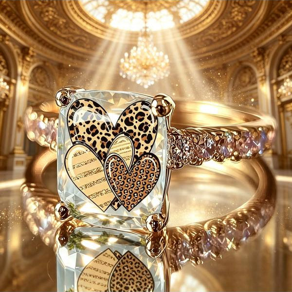 Leopard Hearts Square Ring