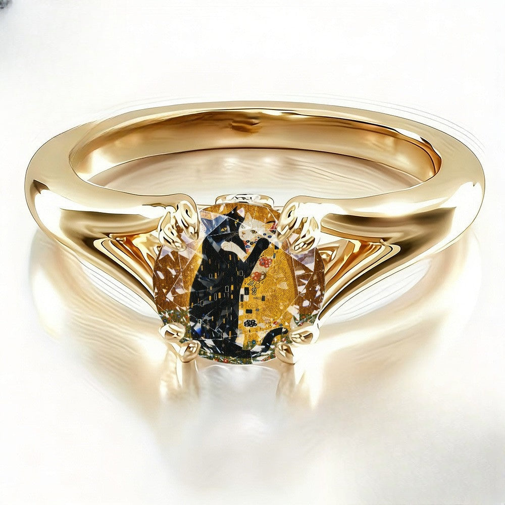 Golden Embrace Cat Statement Ring