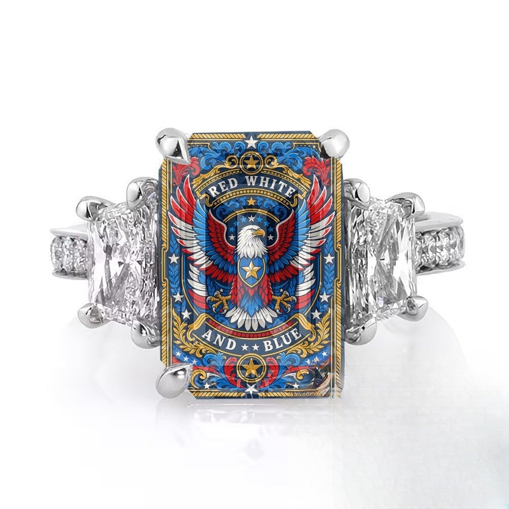 Patriotic Eagle Square Ring