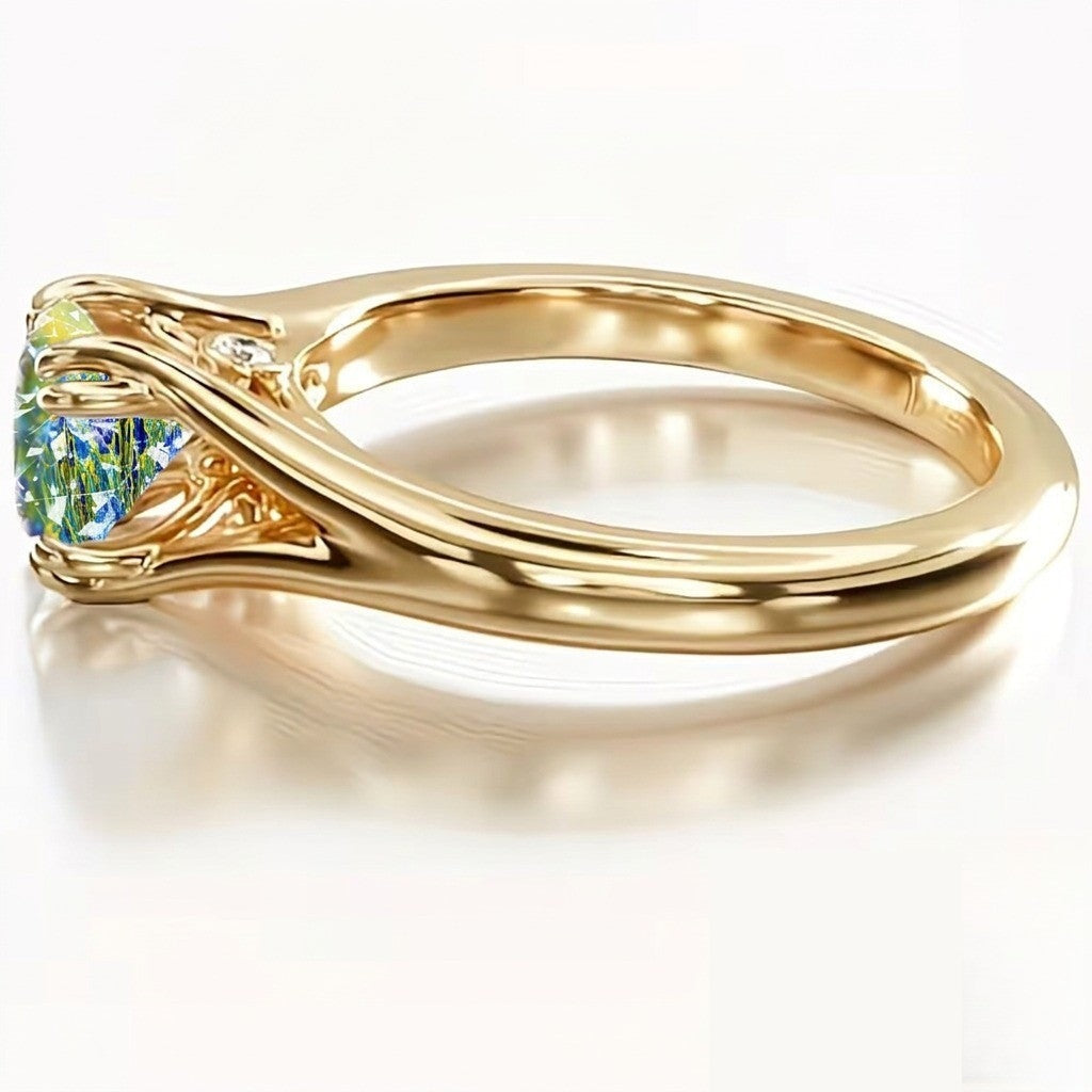 Blue Iris Floral Glass Ring