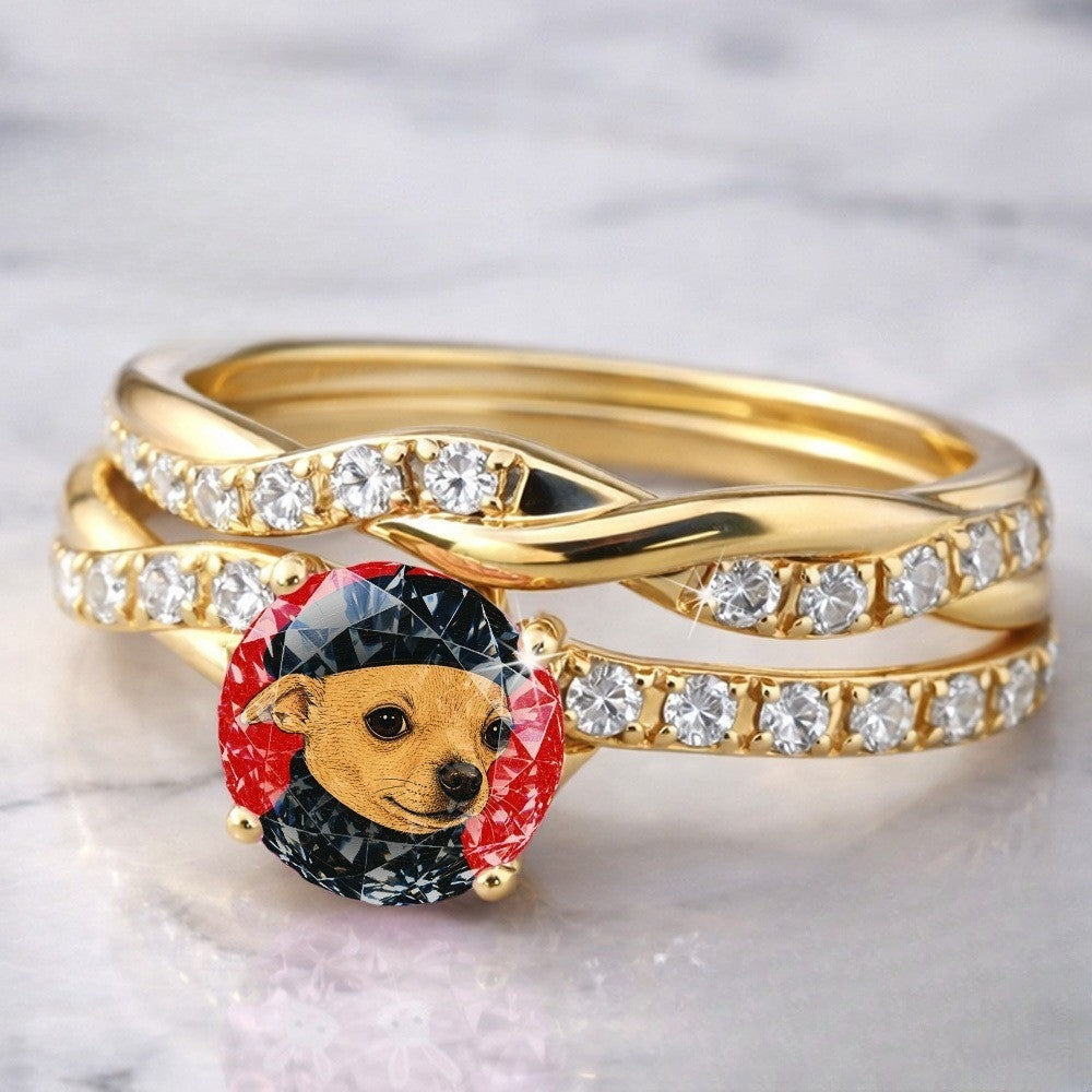 Chihuahua Crystal Twist Ring