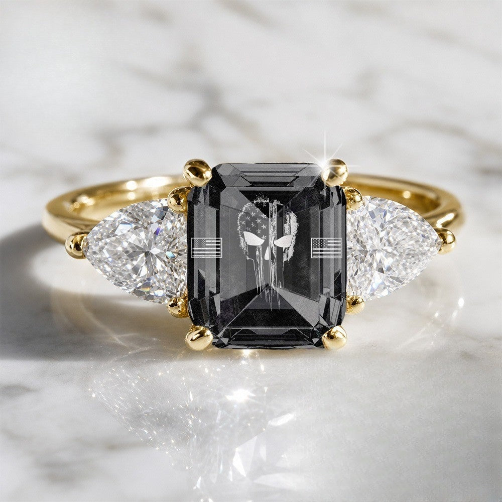 Skull & Flag Three Stone Ring