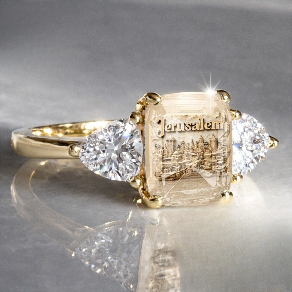Jerusalem Cityscape Three-Stone Ring