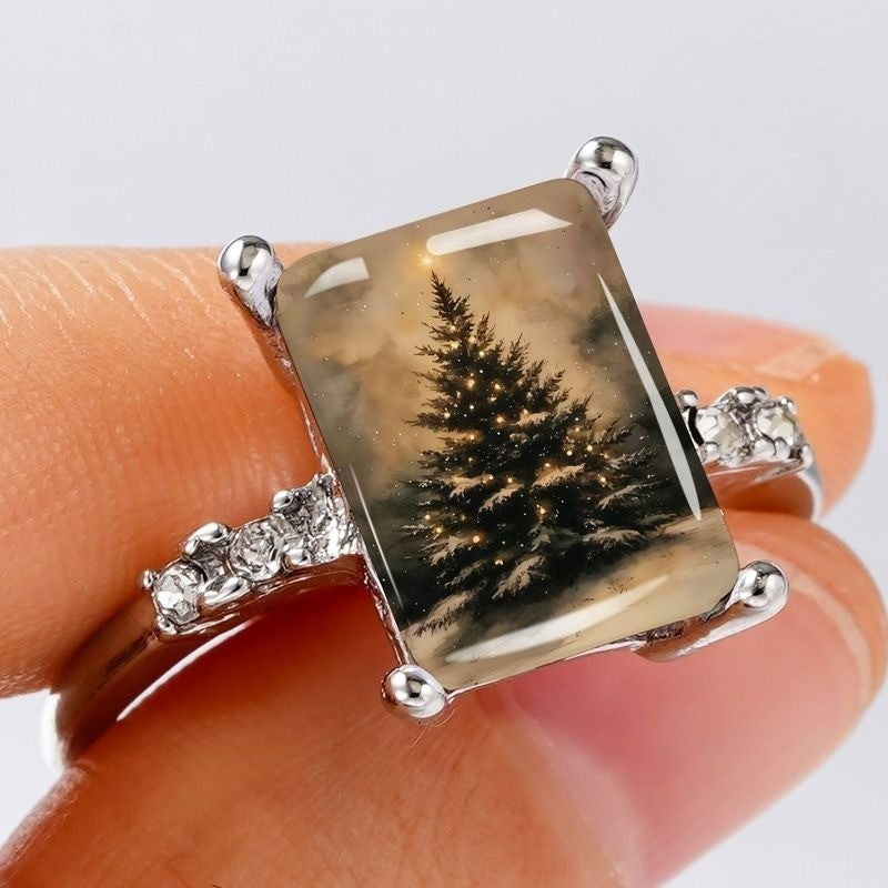 Winter Tree Rectangle Ring