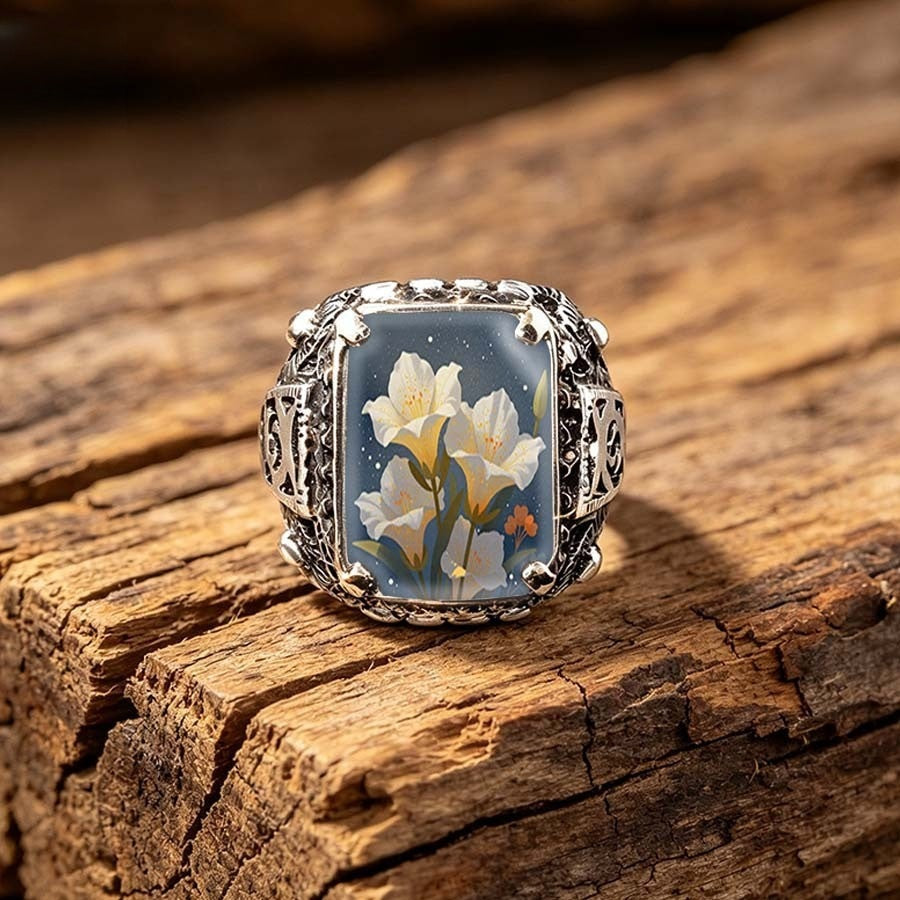 White Lily Square Ring