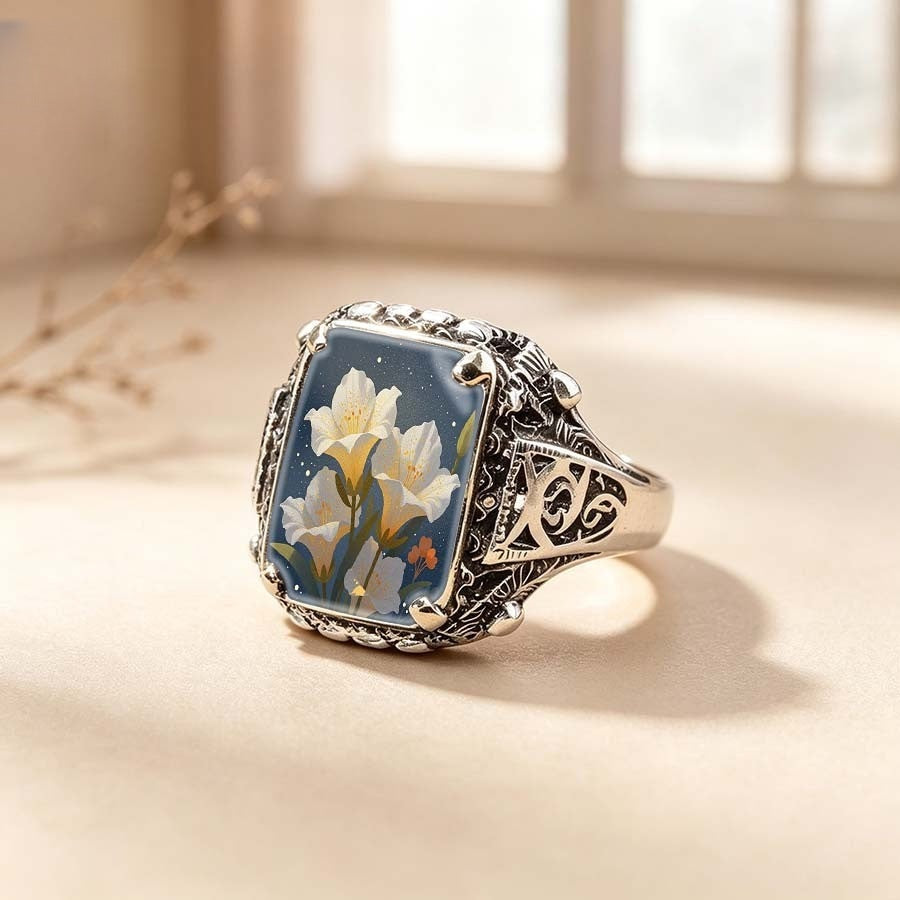 White Lily Square Ring