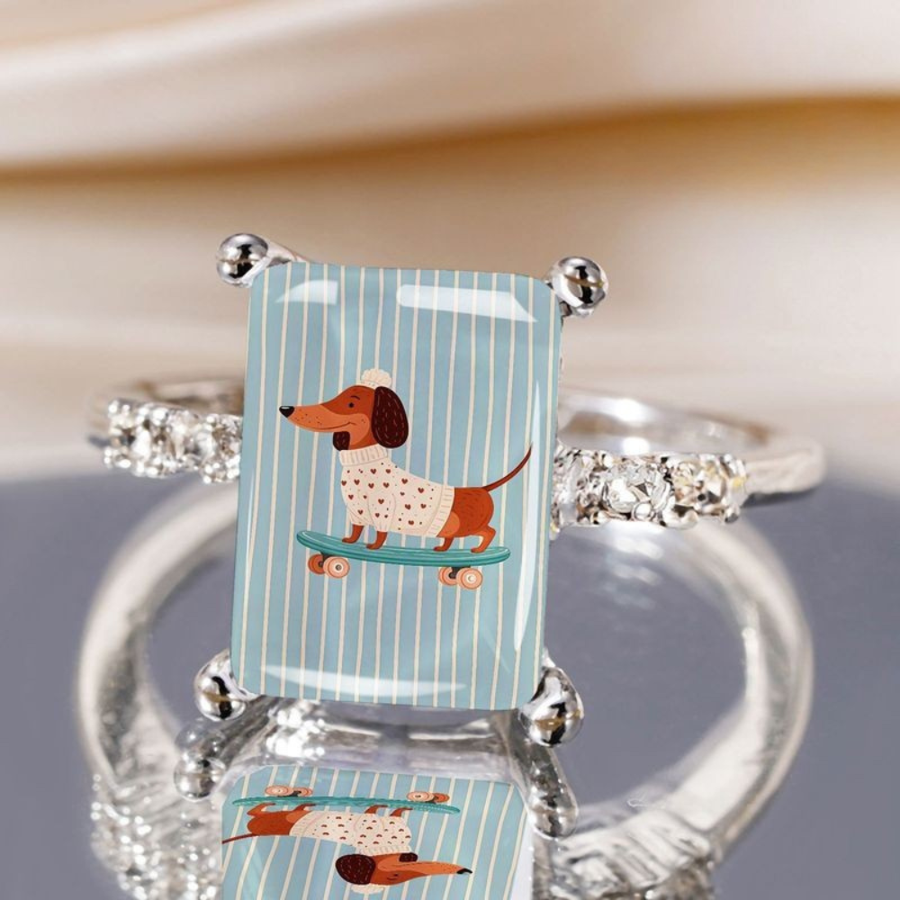 Dachshund Skateboard Square Ring