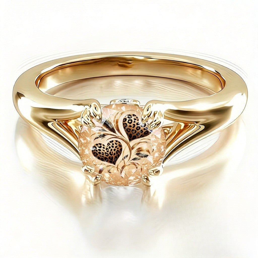 Leopard Heart Scrollwork Ring
