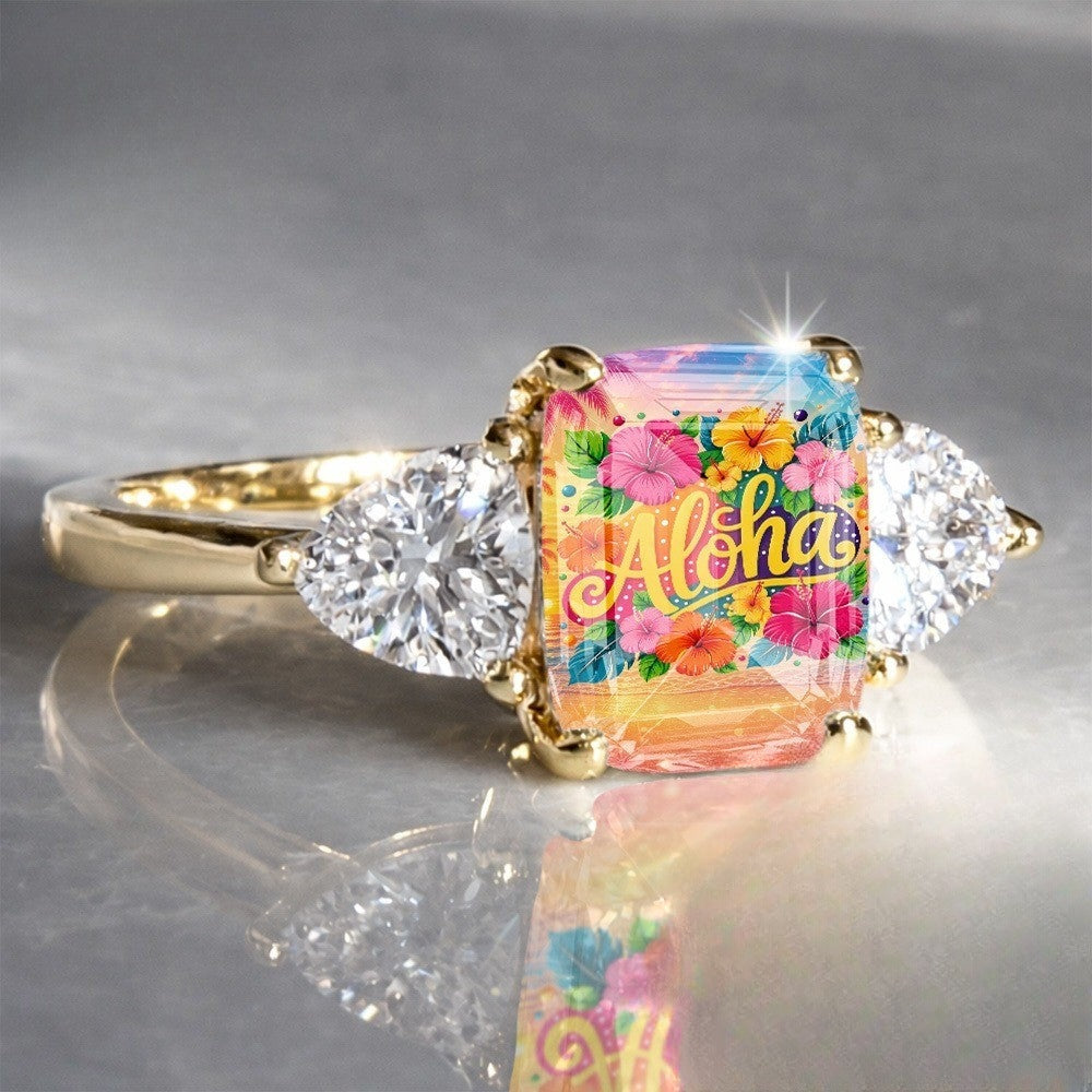 Aloha Floral Sunset Square Ring